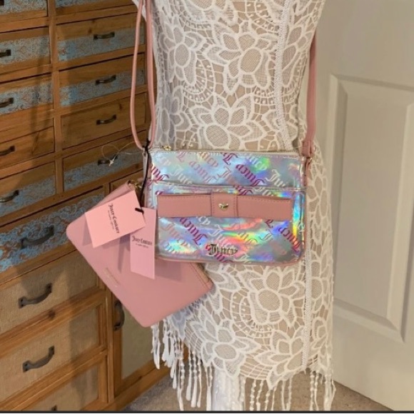 Juicy couture peek a bow Crossbody pink holo logo NEW - Picture 16 of 16